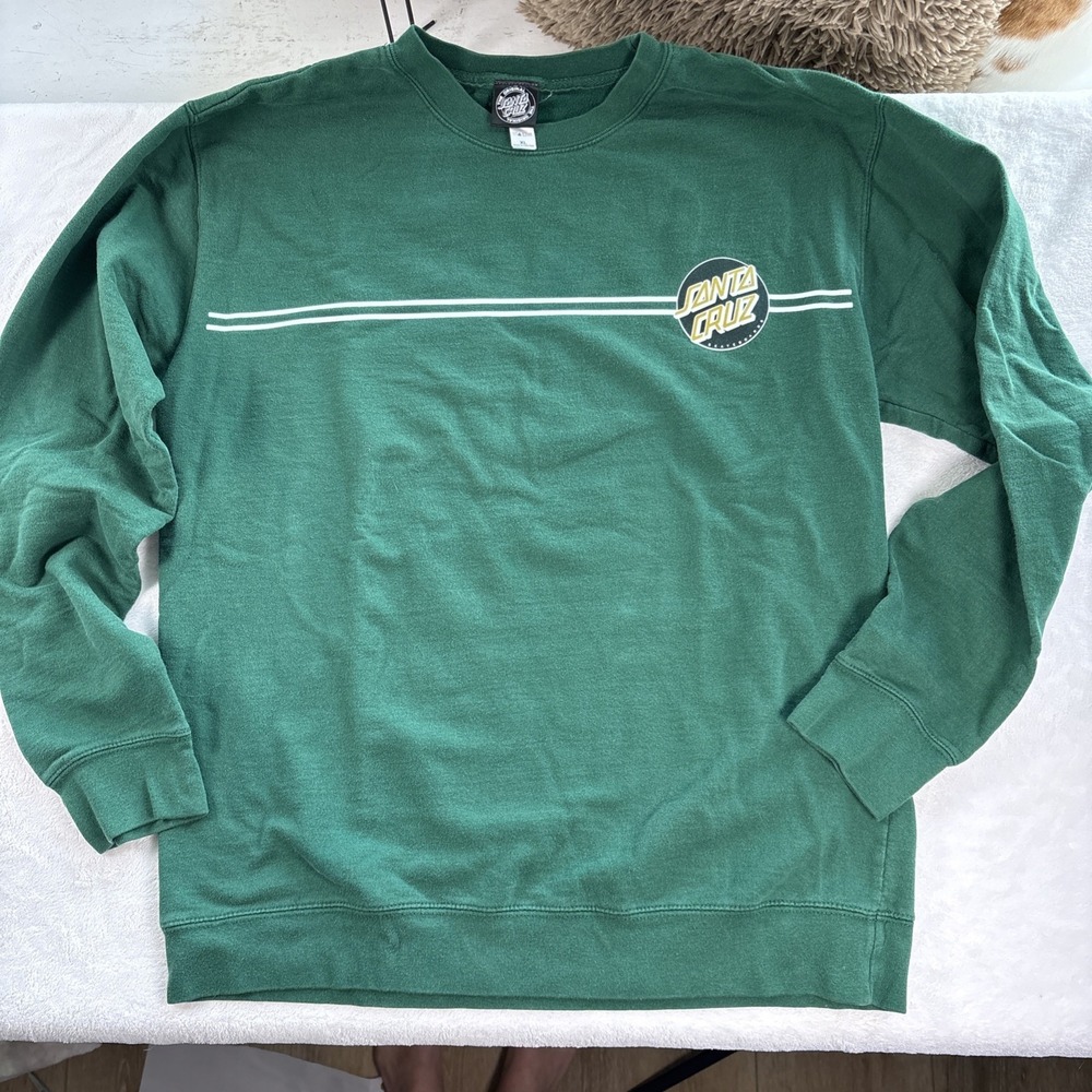 Santa Cruz Skateboards Sweatshirt Adult Large Green Crew Neck Stripe Logo